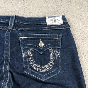 VTG True Religion Jeans Women 32 Blue Billy Bootcut Bejeweled Flap Y2K USA Made
